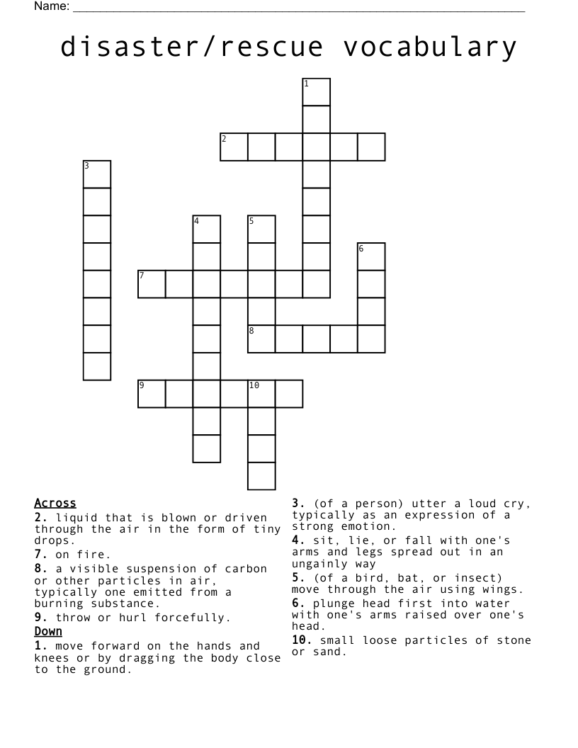 disaster/rescue vocabulary Crossword