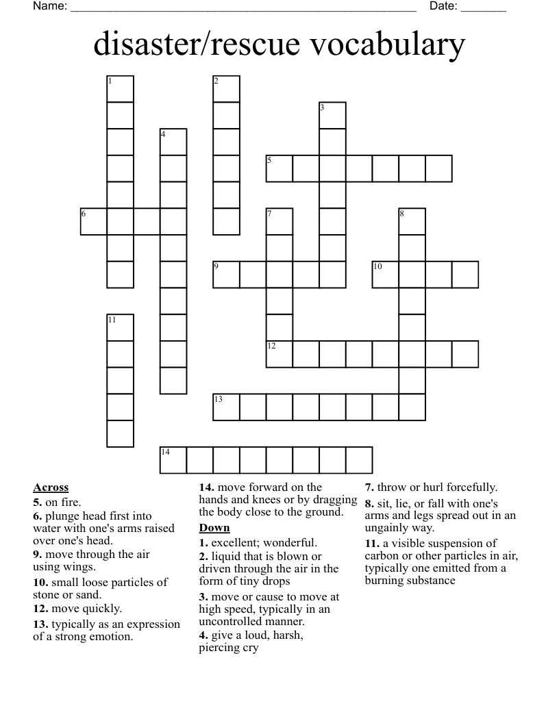 disaster/rescue vocabulary Crossword