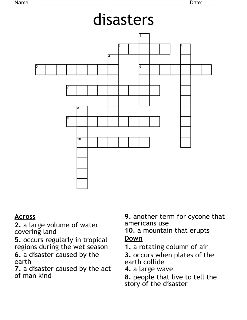 disasters Crossword