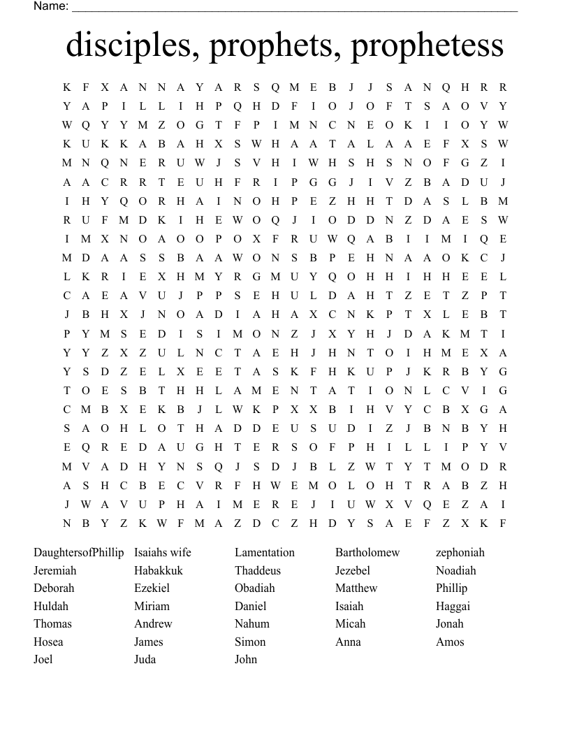 disciples, prophets, prophetess Word Search