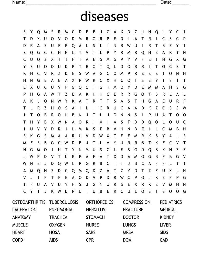 diseases Word Search