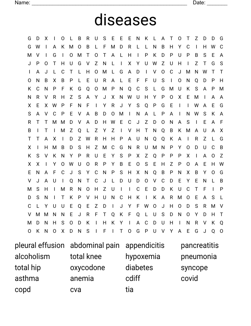 diseases Word Search