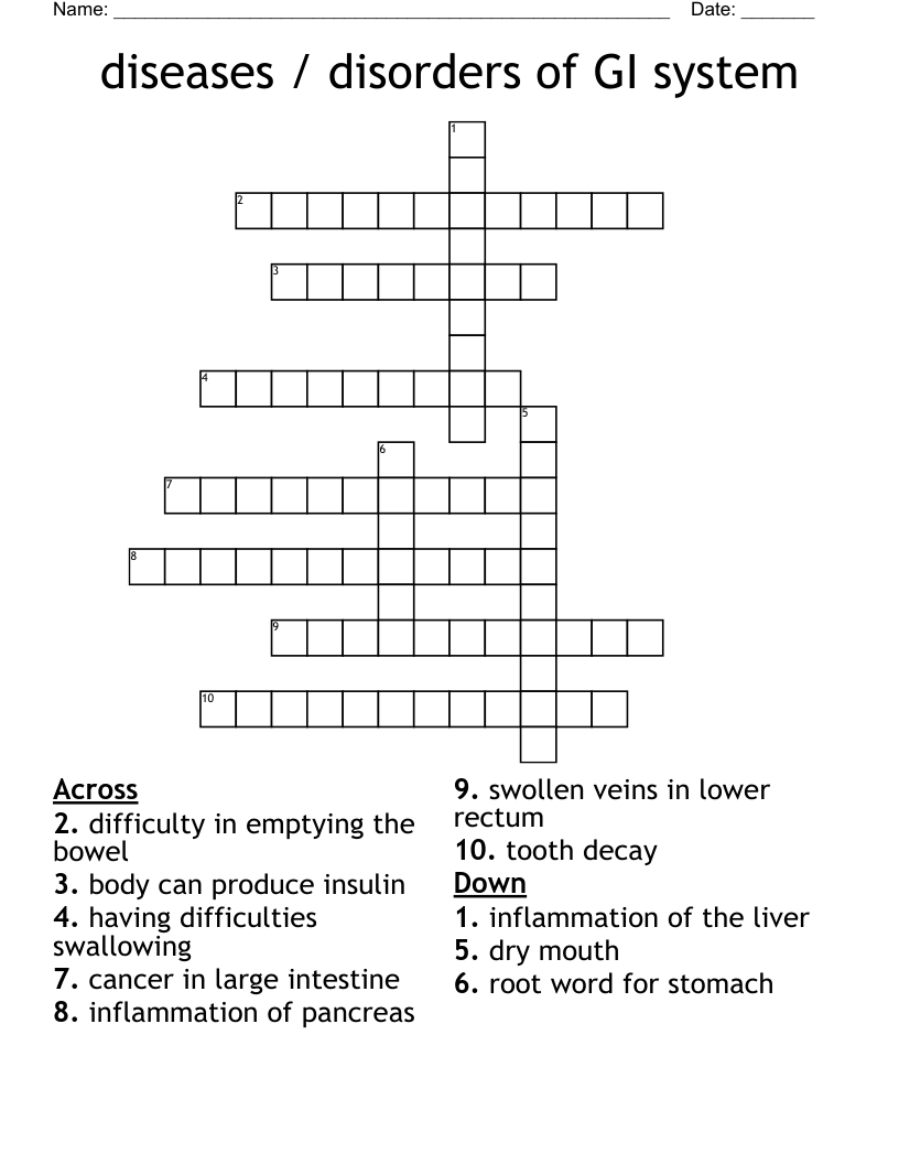 diseases / disorders of GI system  Crossword