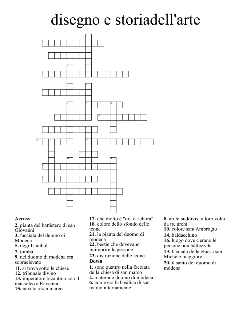 disegno e storiadell'arte Crossword