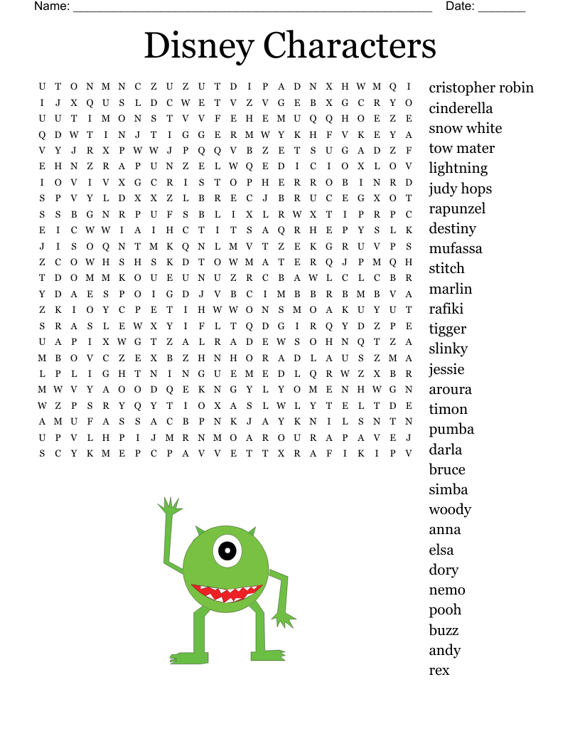 Disney Characters Word Search