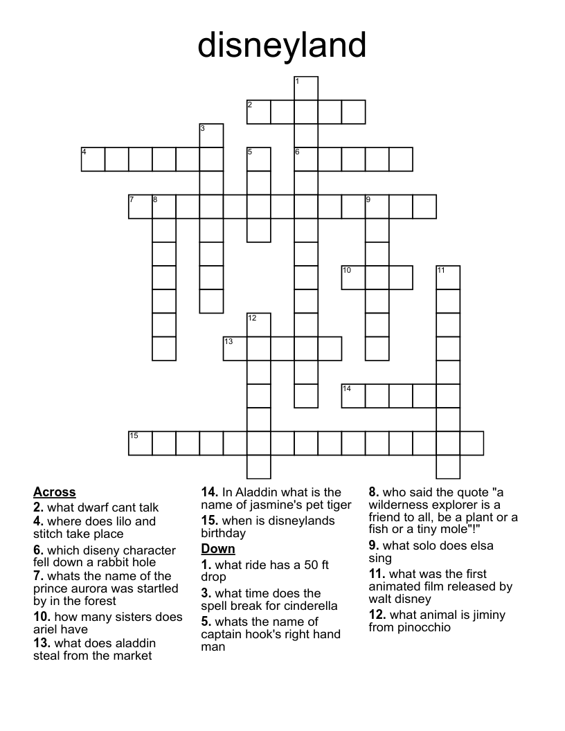disneyland Crossword
