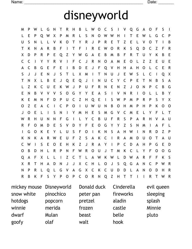 disneyworld Word Search