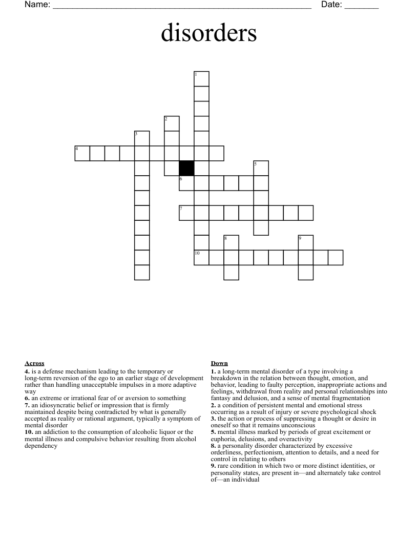 disorders Crossword