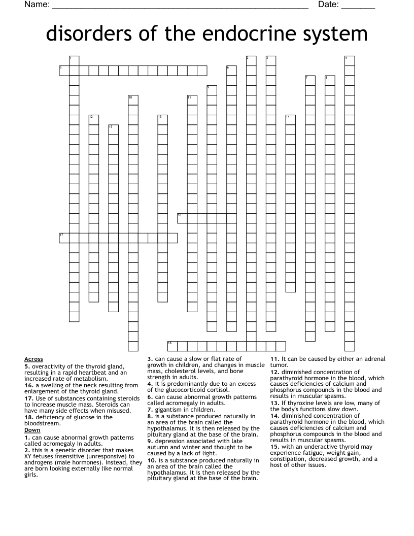 disorders of the endocrine system  Crossword