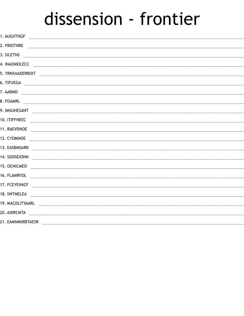 dissension - frontier Word Scramble