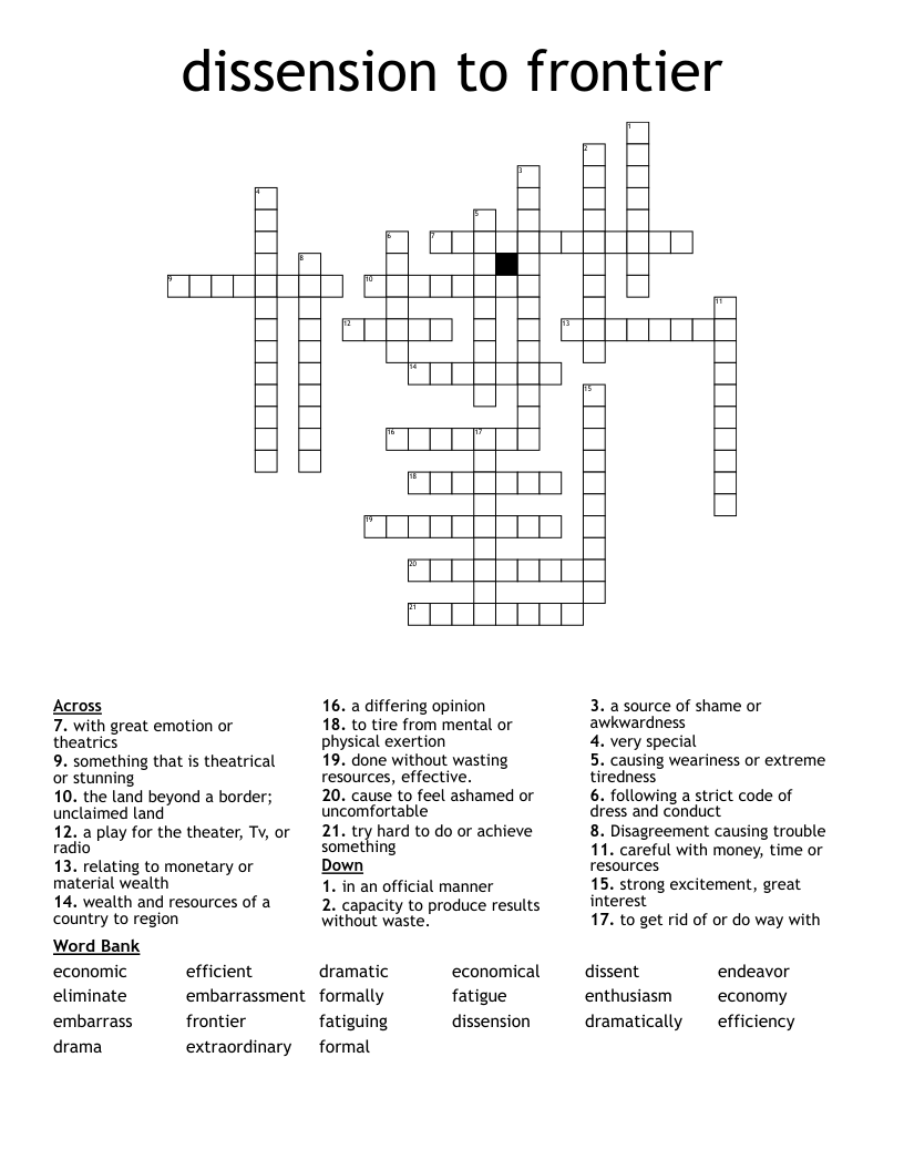 dissension to frontier Crossword