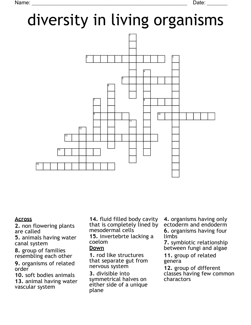 diversity in living organisms Crossword