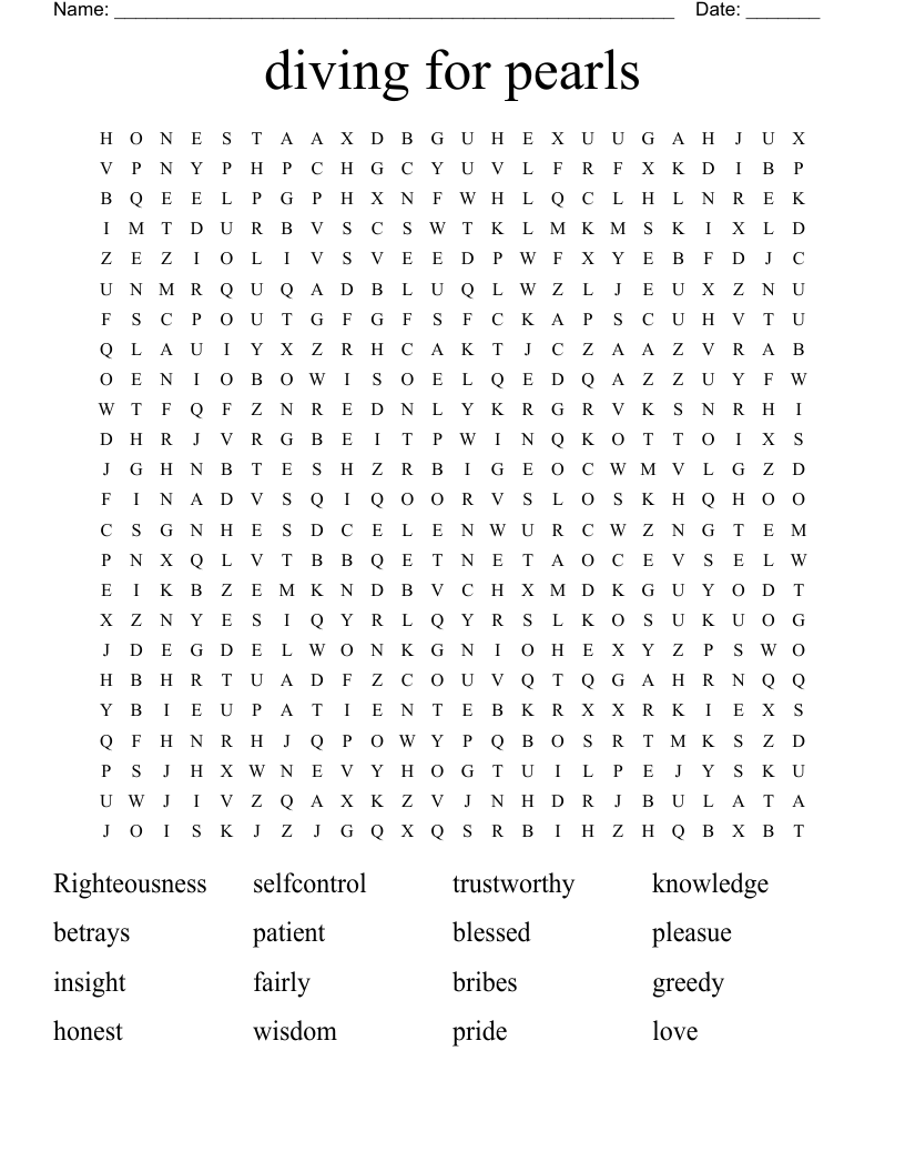 diving for pearls Word Search