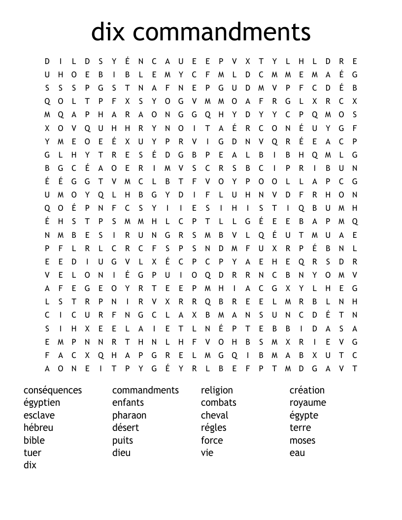 dix commandments Word Search