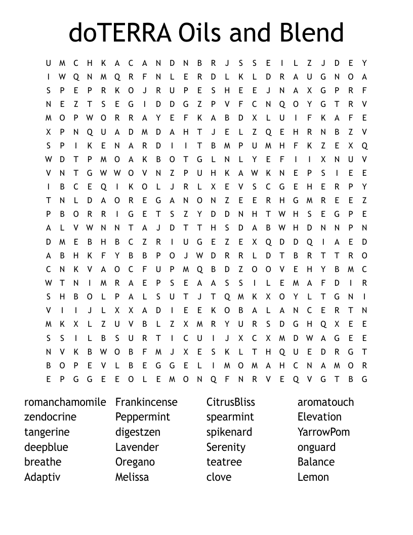 doTERRA Oils and Blend Word Search