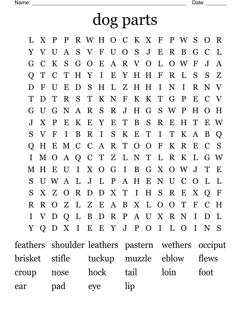 dog parts Word Search