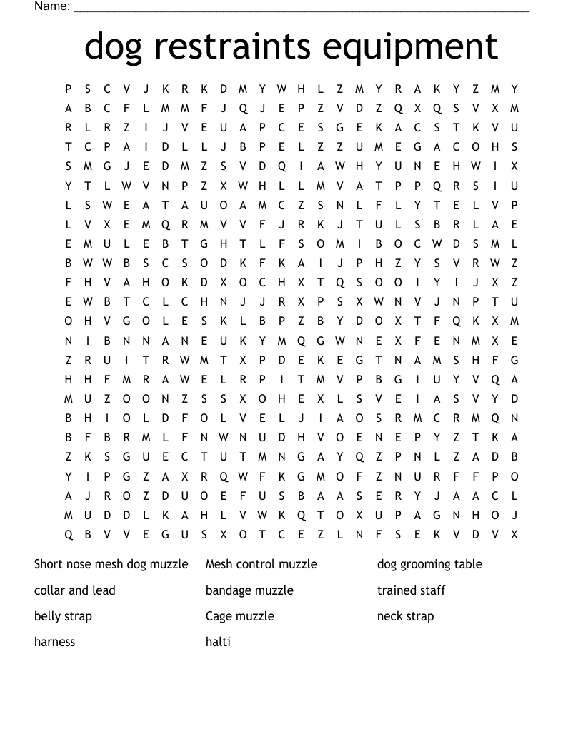 dog restraints equipment Word Search