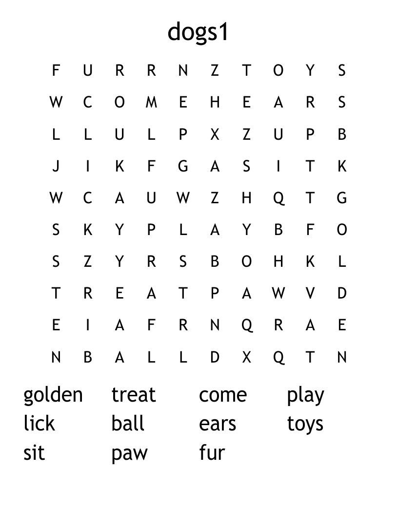 dogs1 Word Search
