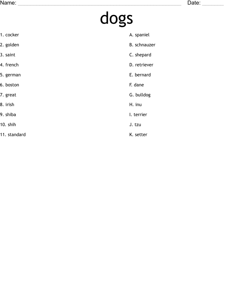 dogs Worksheet