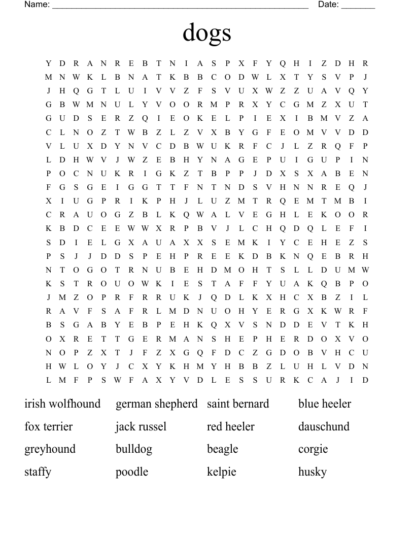 dogs Word Search