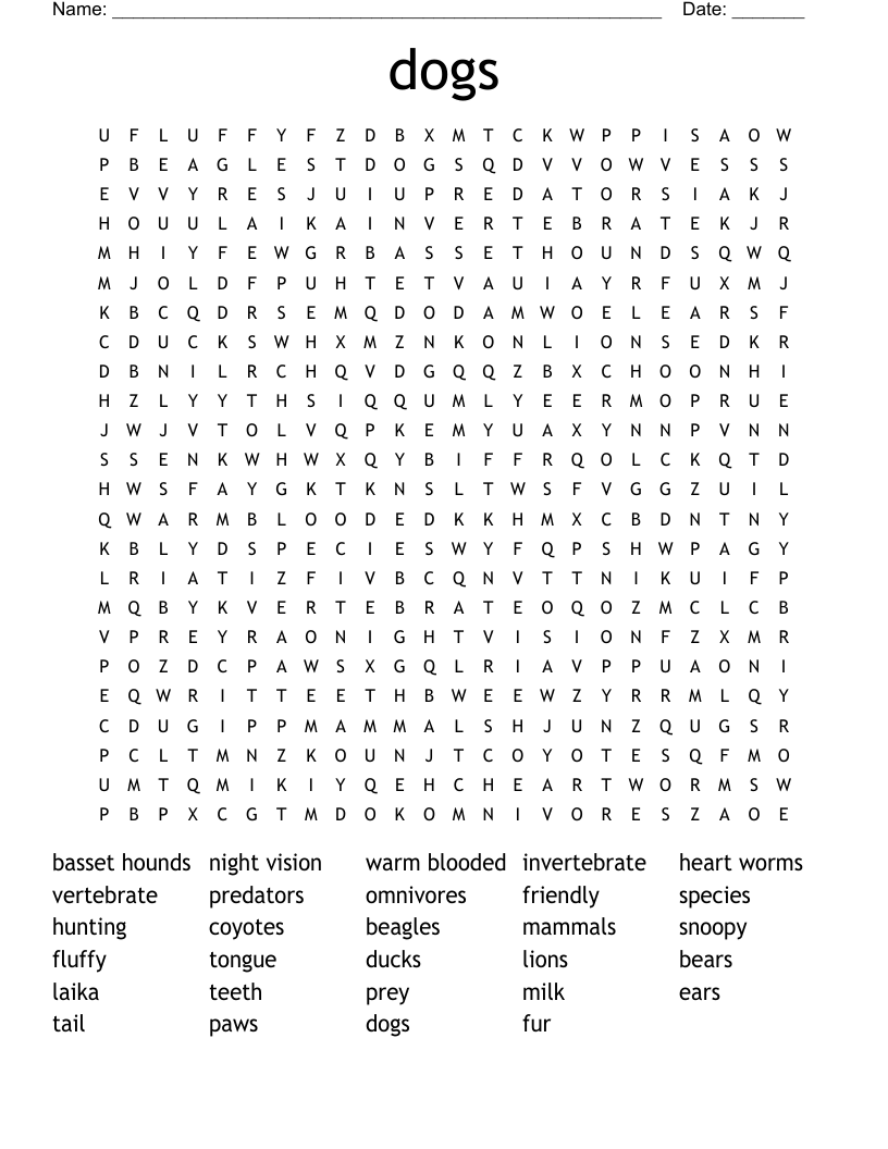 dogs  Word Search