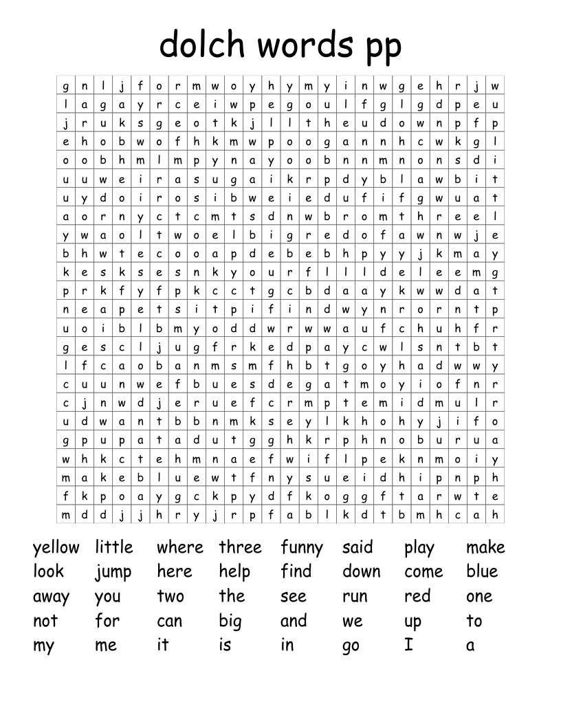 dolch words pp Word Search