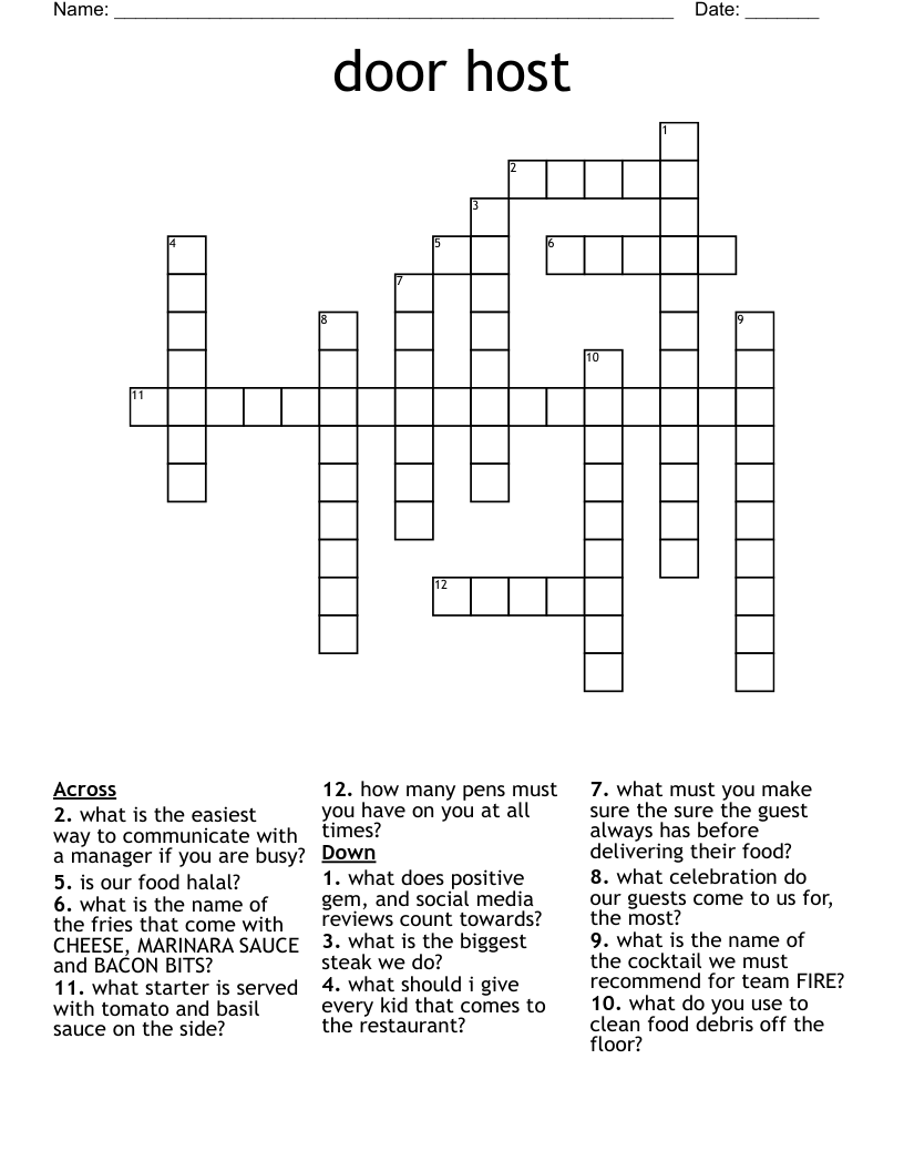 door host Crossword