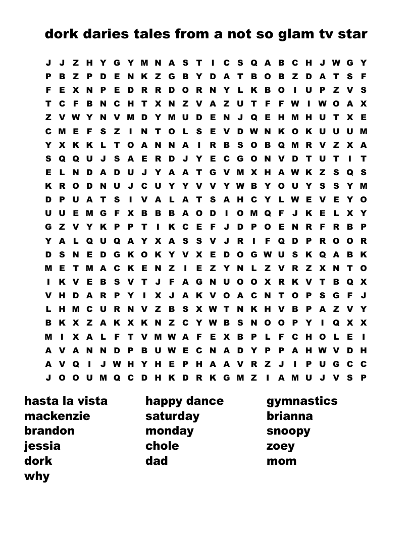 dork daries tales from a not so glam tv star  Word Search