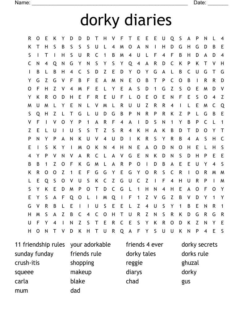 dorky diaries  Word Search