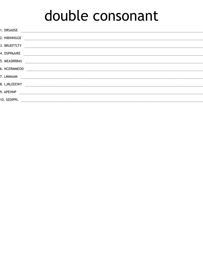 double consonant Word Scramble