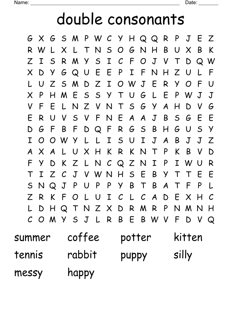 double consonants Word Search