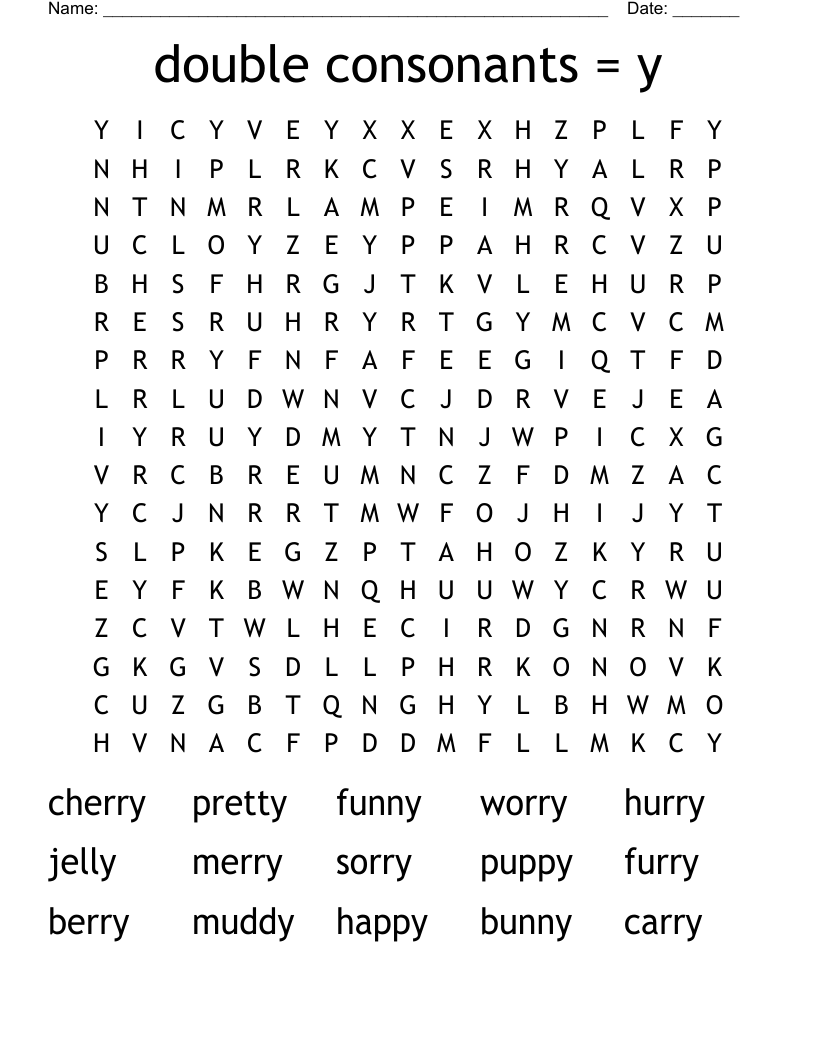 double consonants = y Word Search