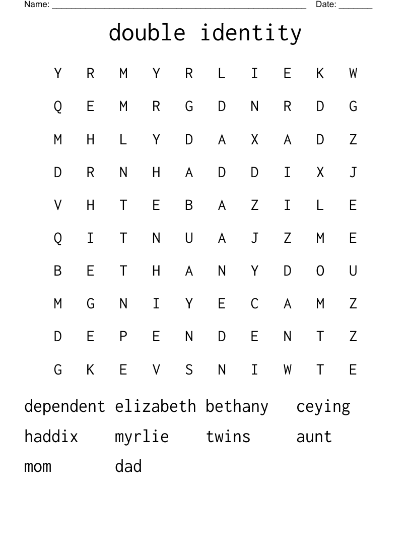 double identity Word Search