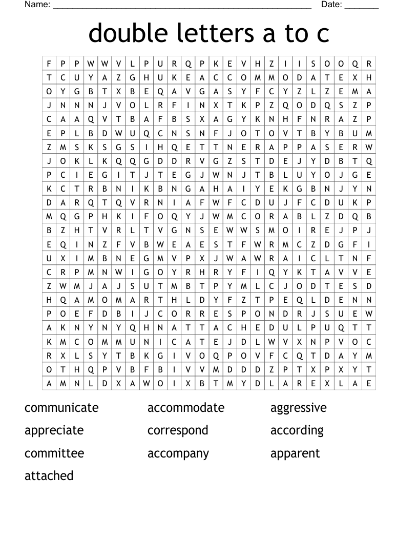 double letters a to c Word Search