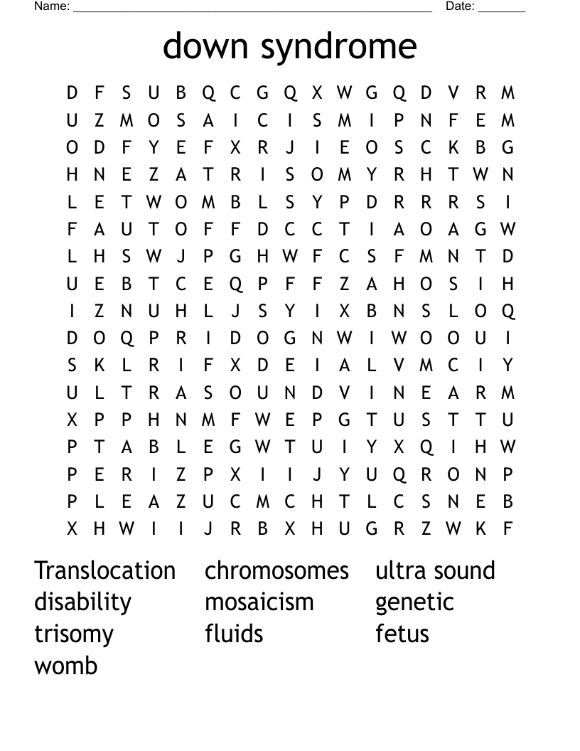 down syndrome Word Search