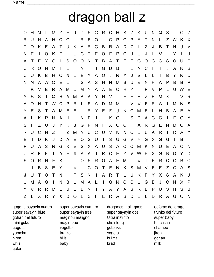 dragon ball z Word Search
