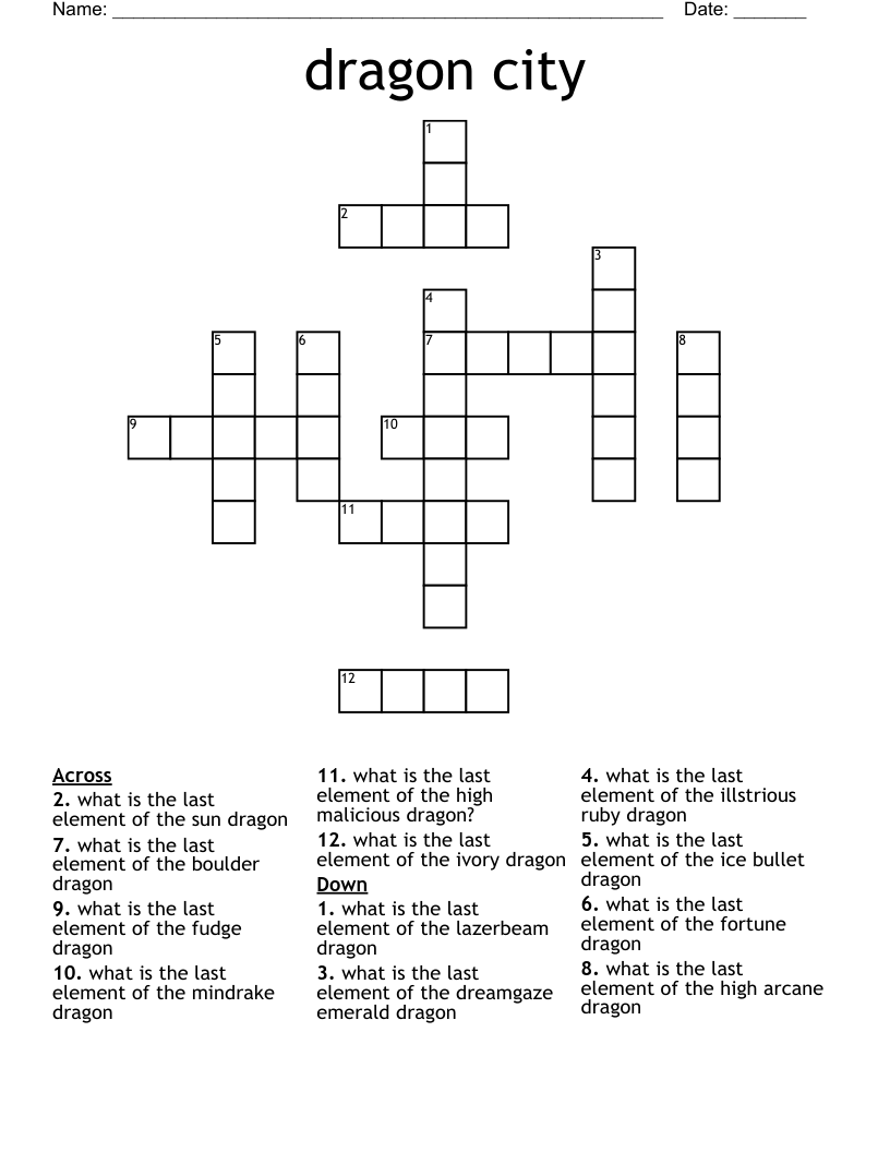 dragon city Crossword