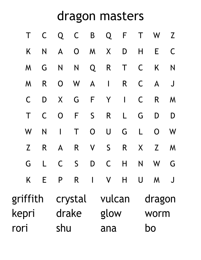 dragon masters Word Search