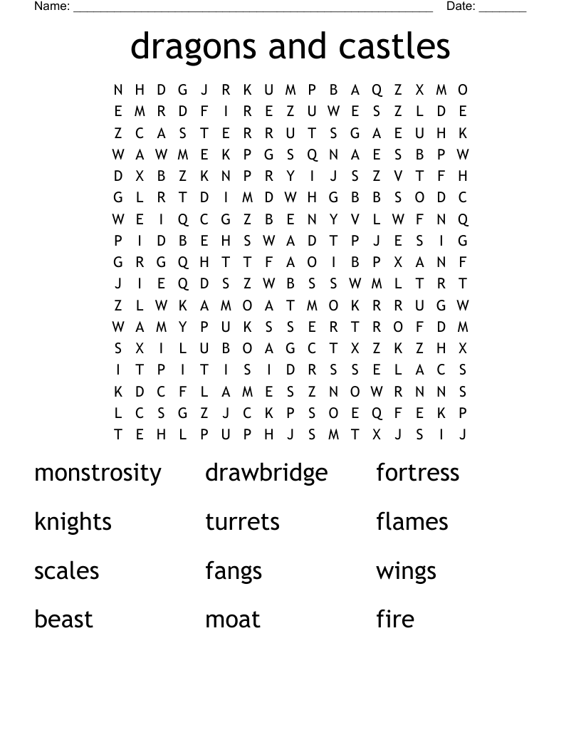 dragons and castles Word Search