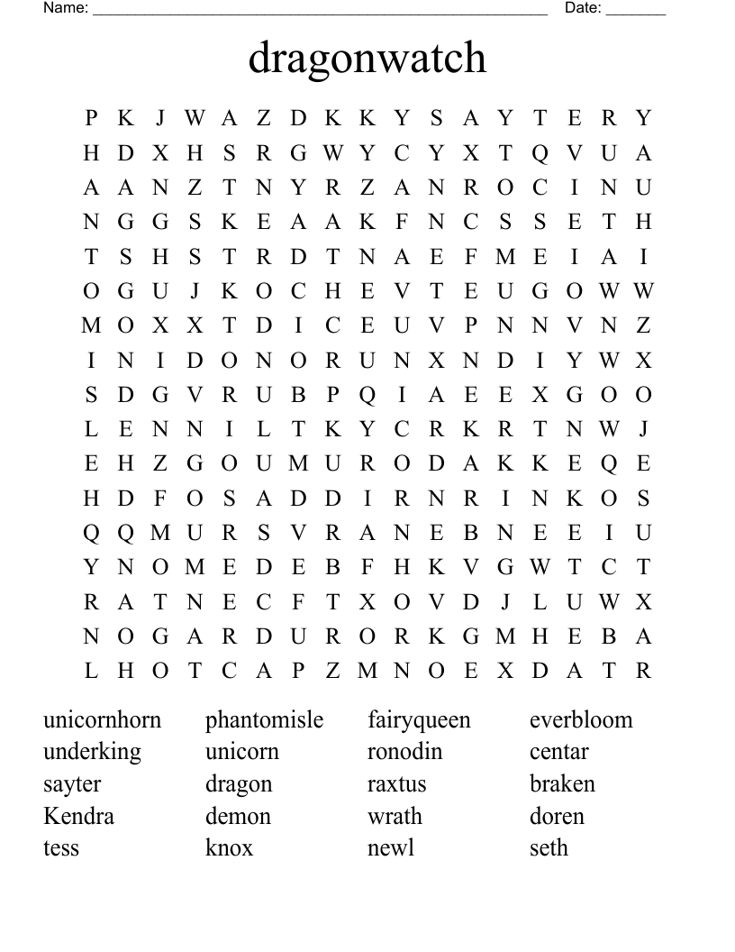 dragonwatch Word Search