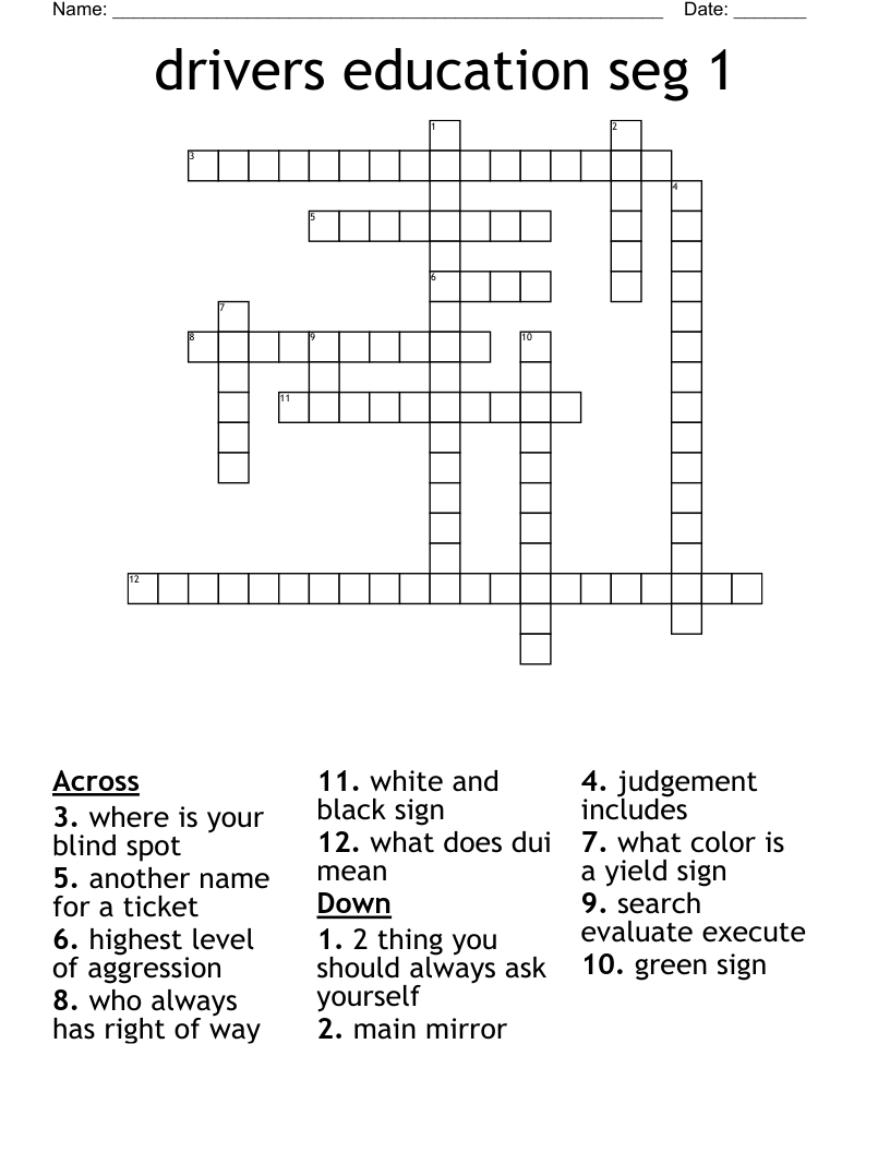 drivers education seg 1 Crossword