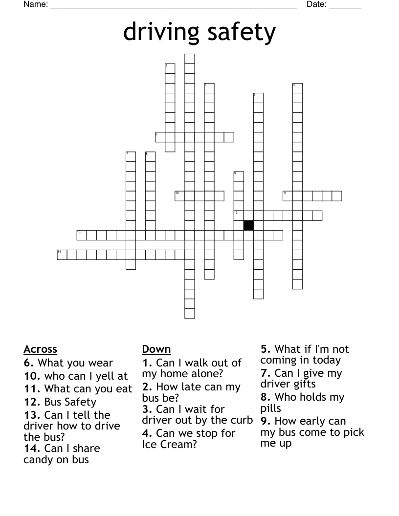 driving safety Crossword