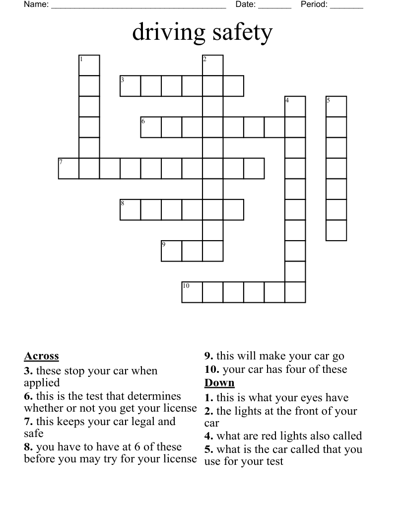 driving safety Crossword
