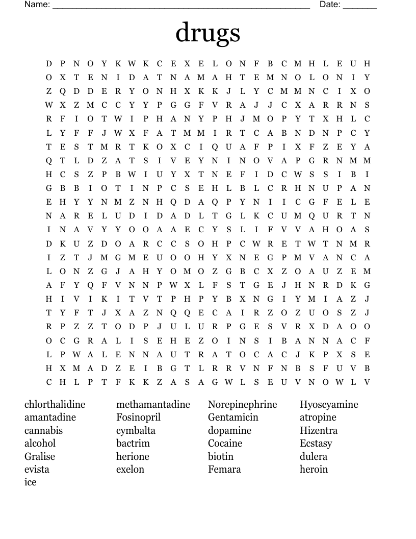 drugs Word Search