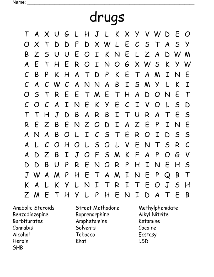 drugs Word Search