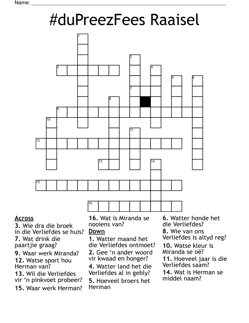 #duPreezFees Raaisel Crossword
