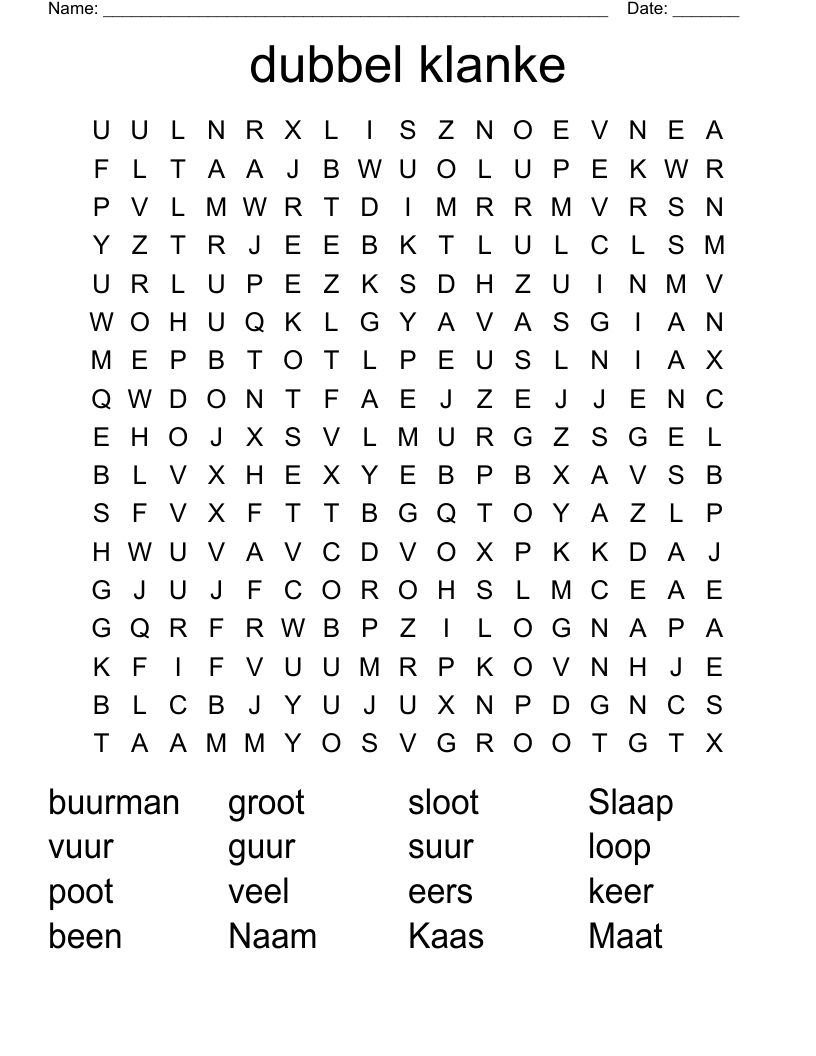 dubbel klanke Word Search