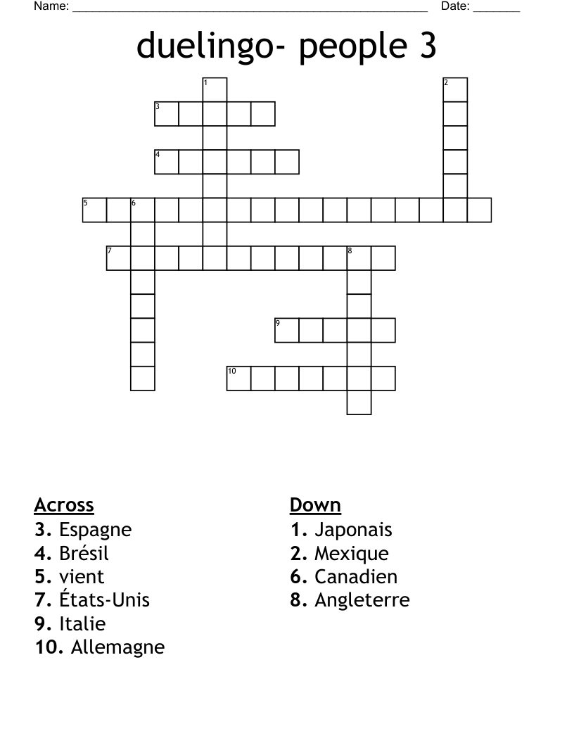 duelingo- people 3 Crossword