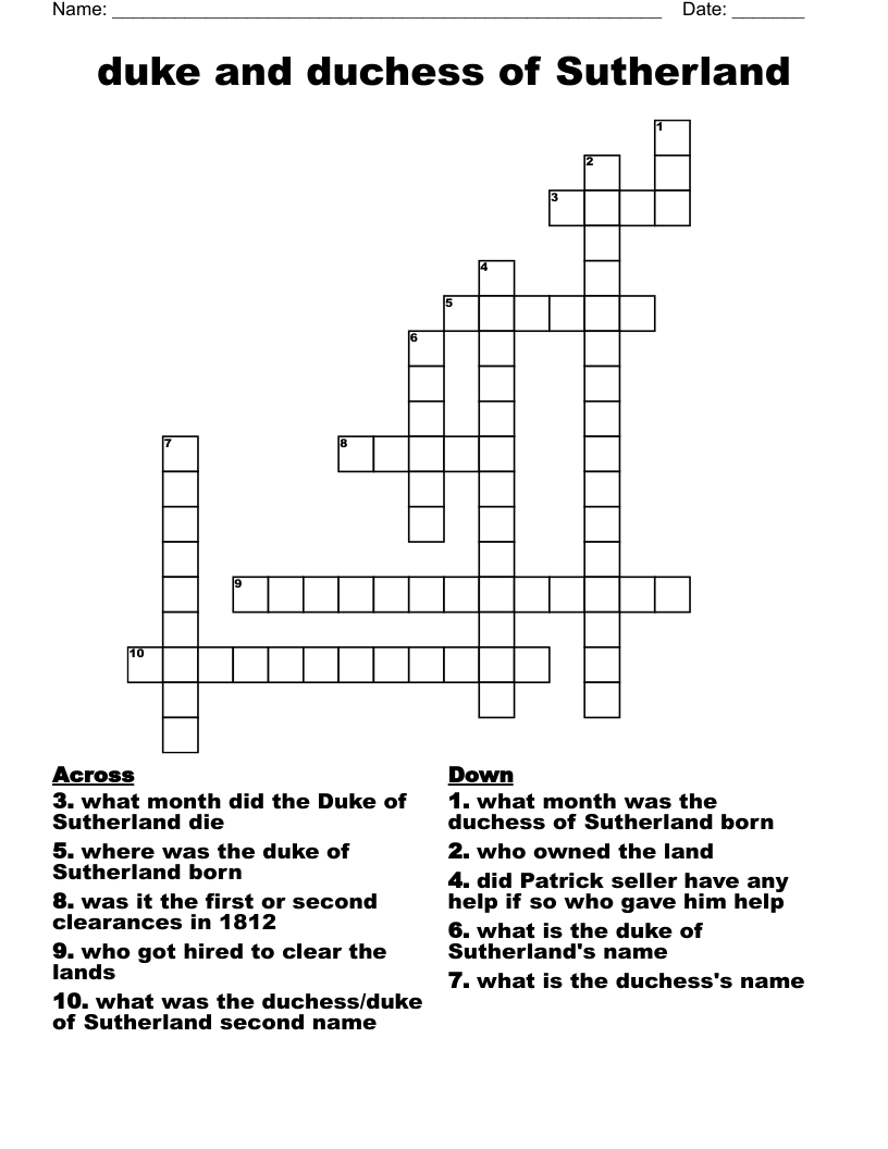 duke and duchess of Sutherland  Crossword