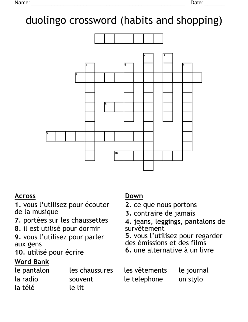 duolingo crossword (habits and shopping)